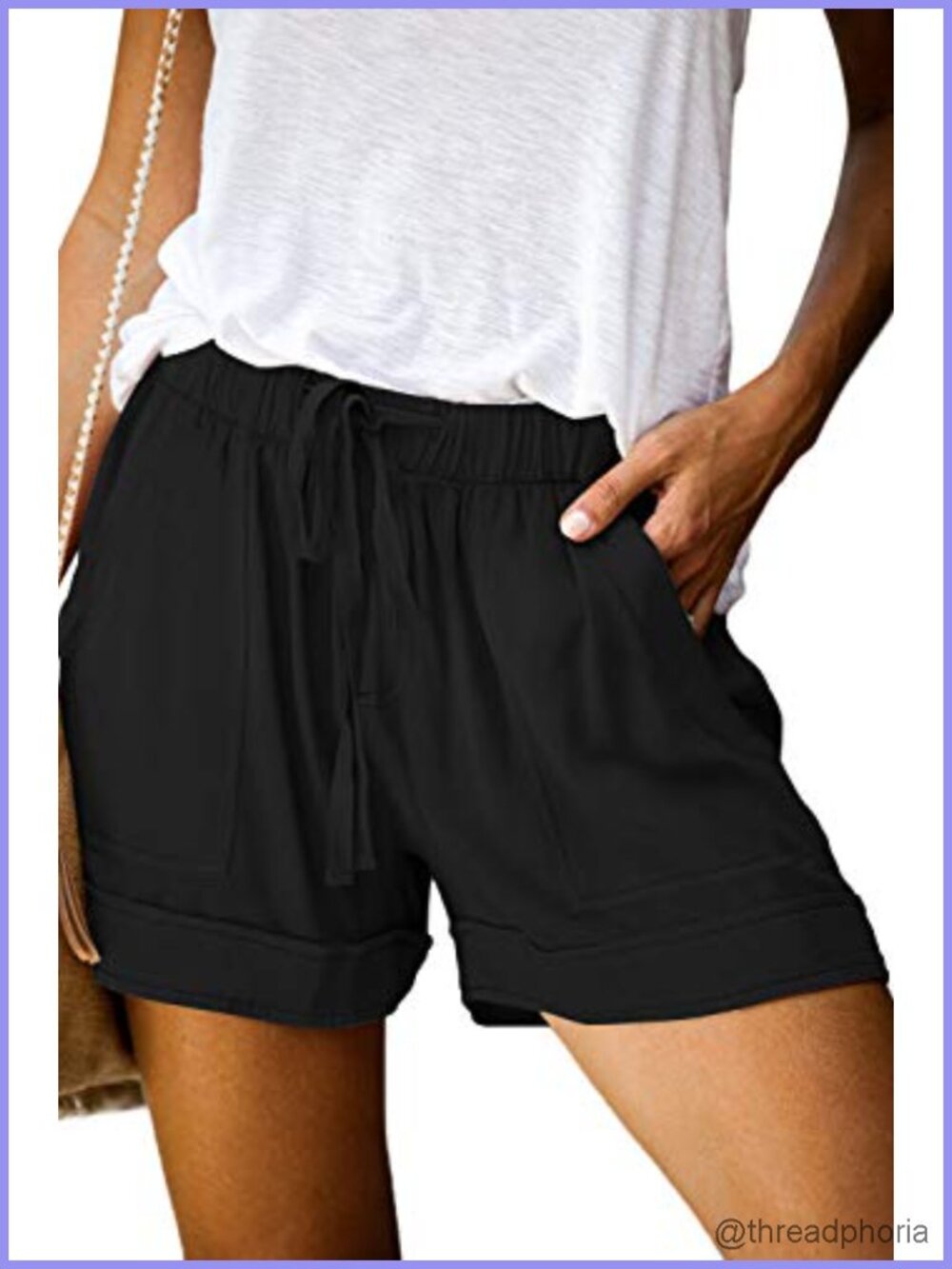 Women's Casual Shorts with Elastic Waist, Drawstring, 4 Pockets - Lounge &
